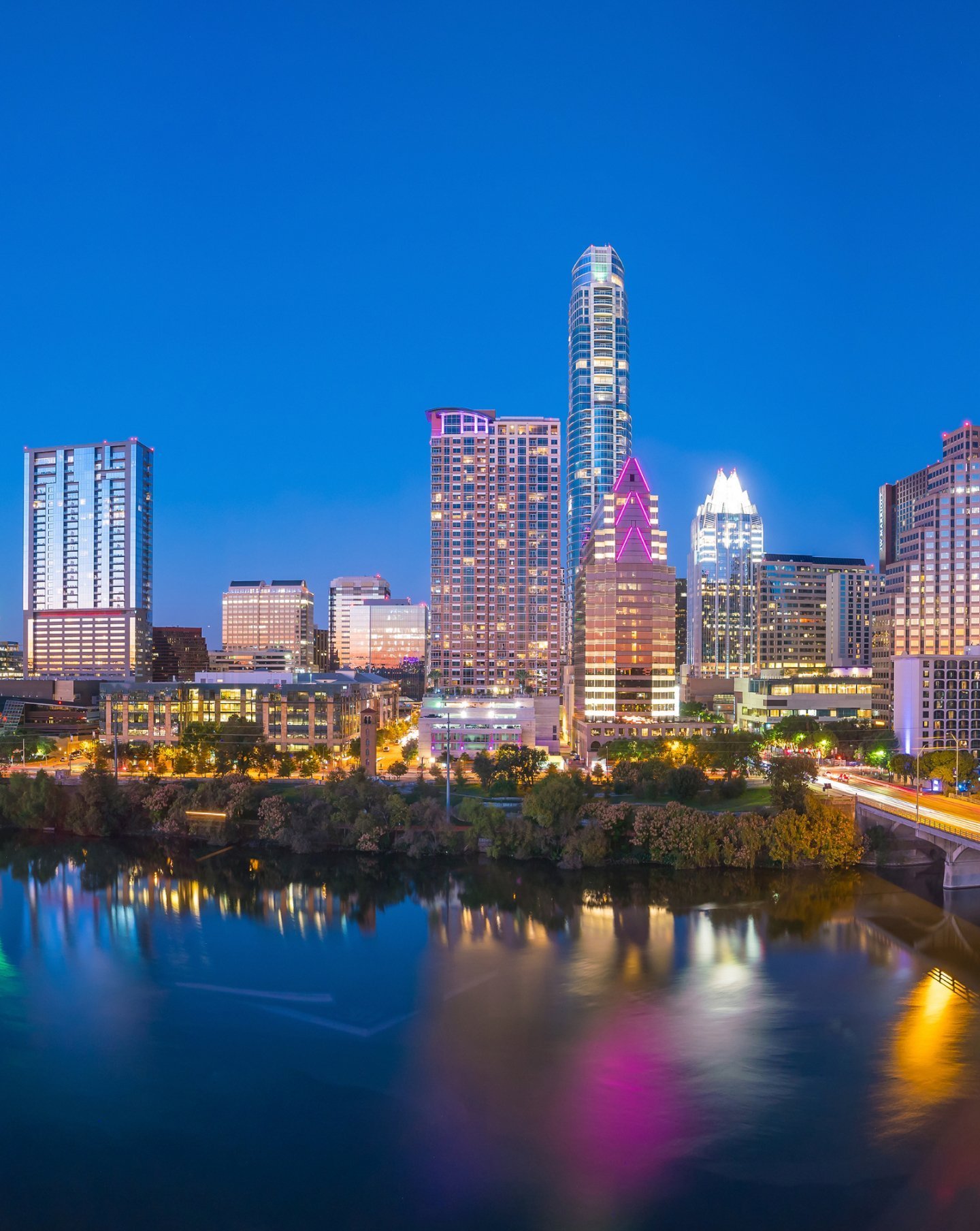 Downtown skyline of Austin, TX from across the Texas Colorado River