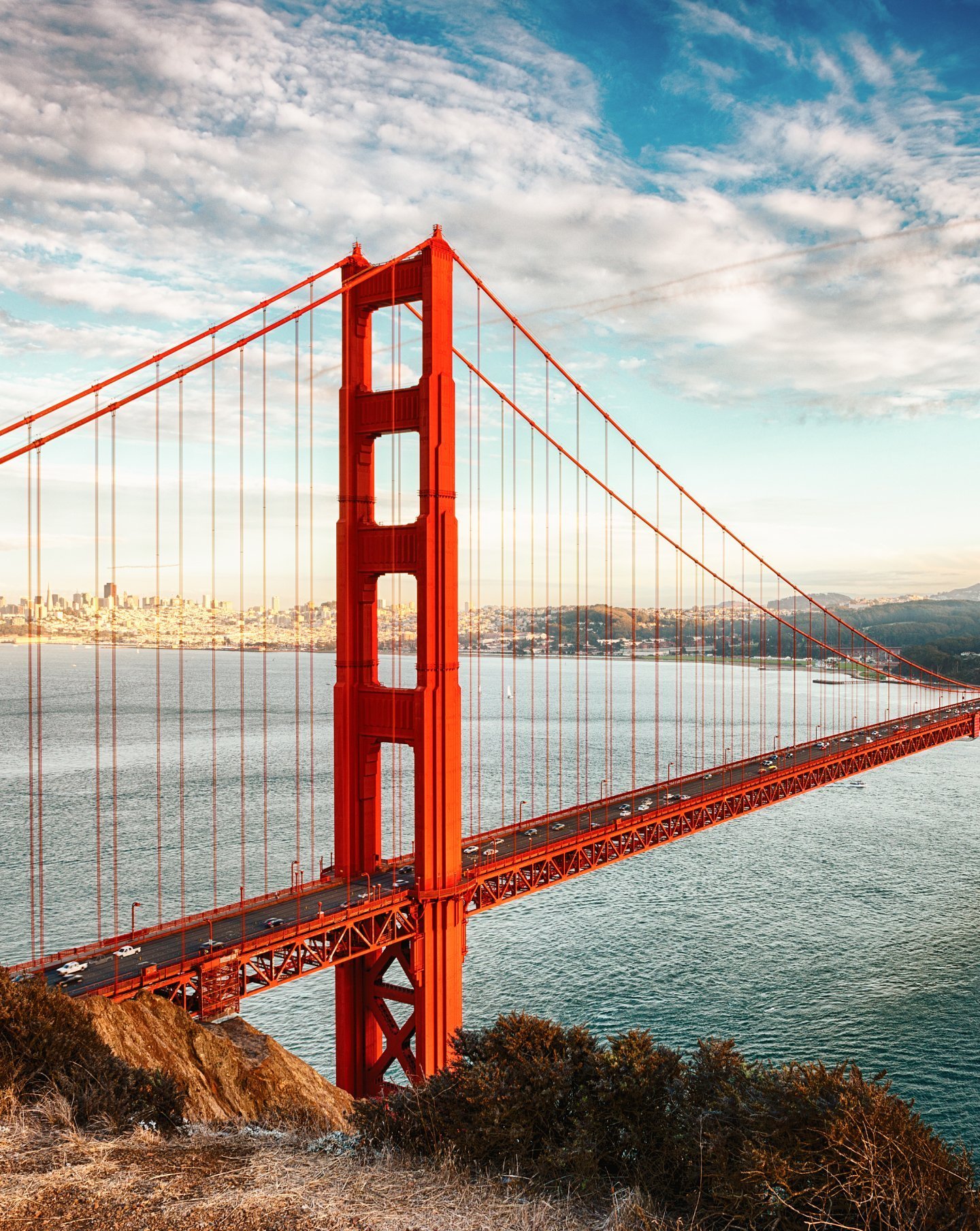 Golden Gate Bridge in California looking into the bay